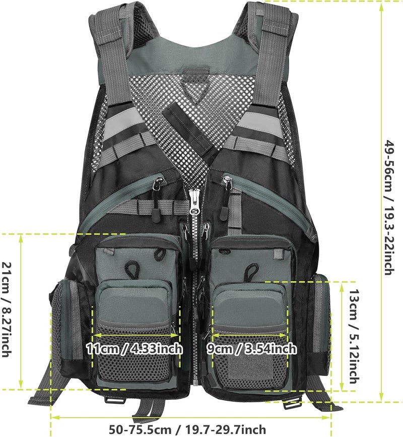 Gonex Fly Fishing Vest for Men Women, Comfortable Adjustable Fishing Vest with Multi-Pockets Reflective Stripes - Image 2